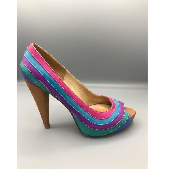 Rainbow Multi a Colors Leather Heels - Picture 1 of 6